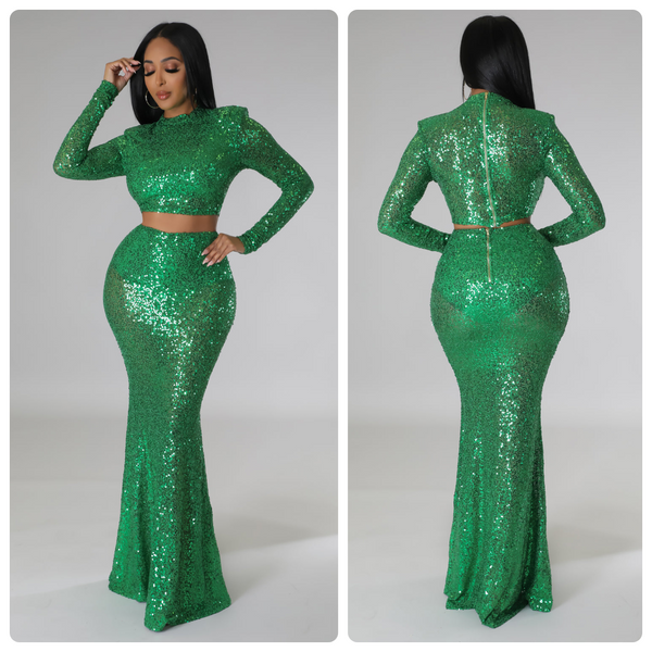 Green Fab Gown Set