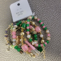 Pink and Green Tassel Bracelets