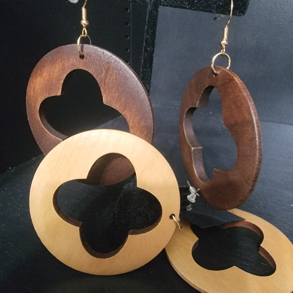 Wood Clover Earrings