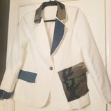 CamoDem in White Blazer