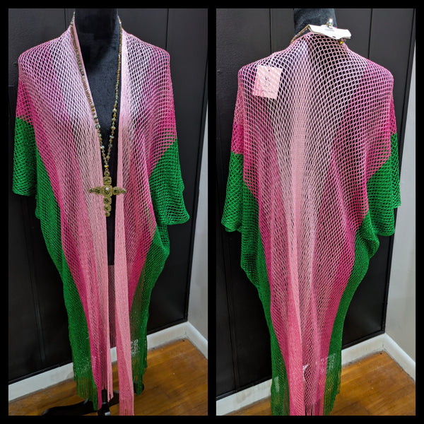 Pink and Green Crochet Kimono