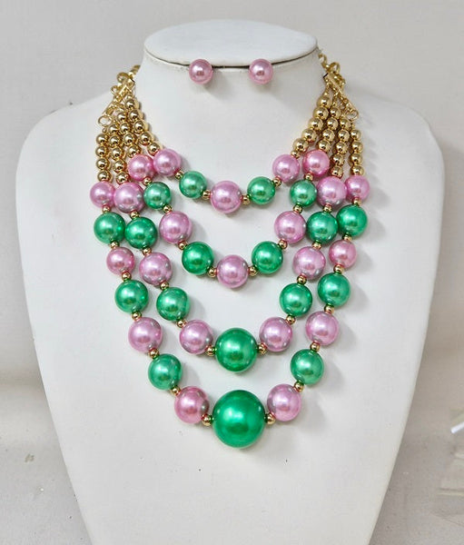 Pink and Green Pearl Necklace