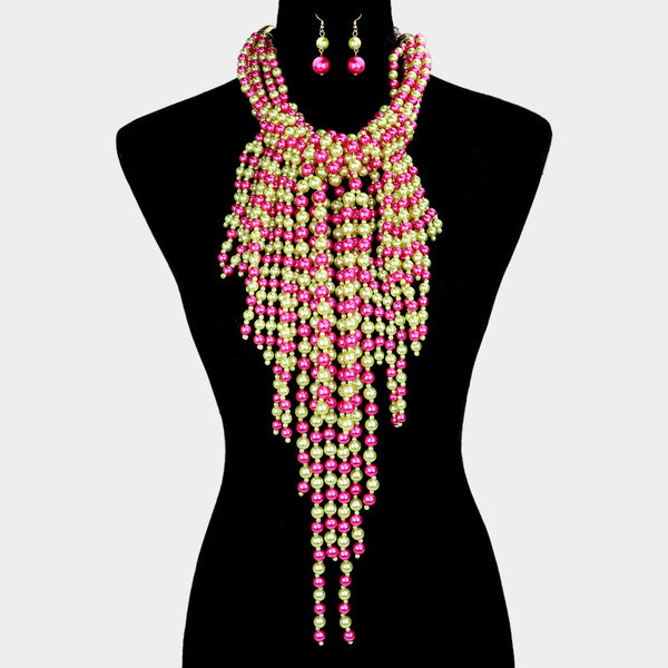 Pink and Green Pearl Necklace