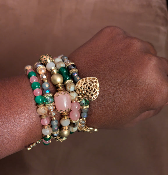 Pink and Green Beaded Stack