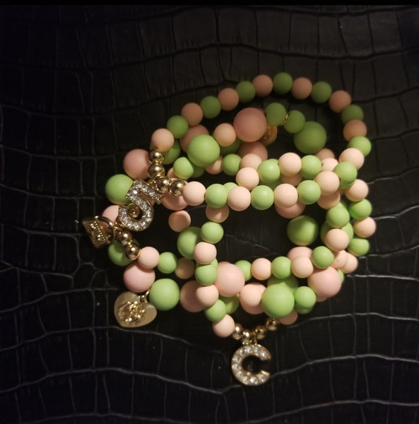 Pink and Green Beaded Bracelets