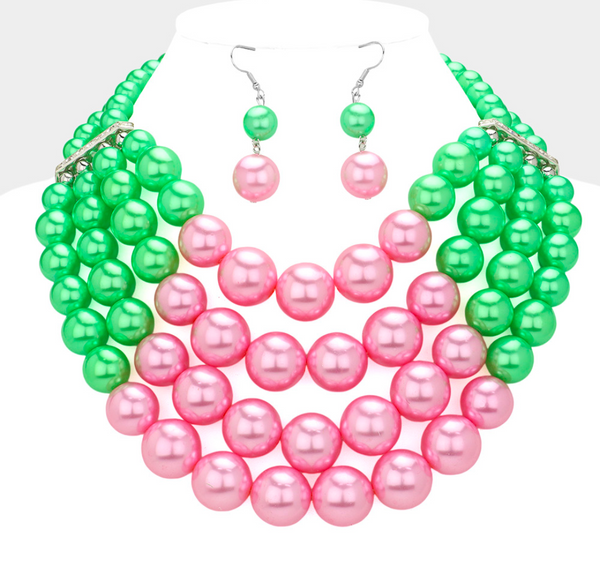 Two Tone Pearl Necklace Set
