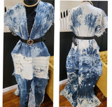 Distressed Bleached Denim Duster Jacket Kimono